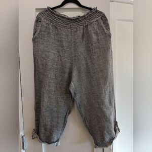 Caposhie 100% Linen Cropped Pants,L/XL